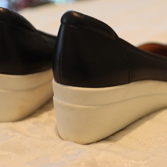 Naturalizer Susan Leather Slip on Wedge Shoe Size 8 Black White - Picture 5 of 12